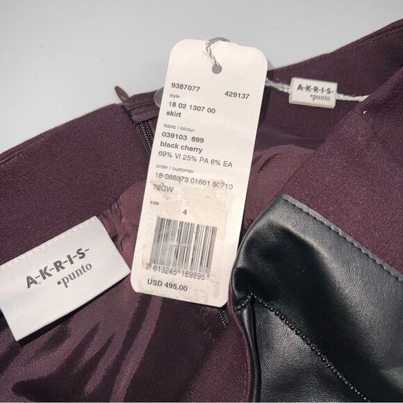 Akris Punto Pencil Skirt in Black Cherry (Purple) w/Vegan Leather Front Panel-4 - Picture 11 of 12